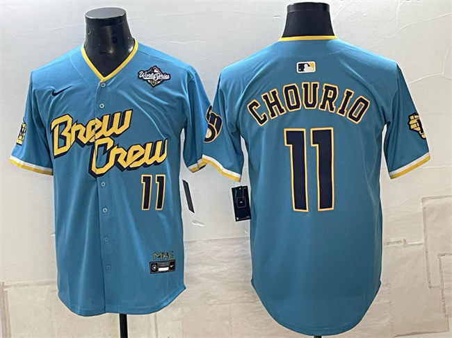 Men's Blue Milwaukee Brewers #11 Jackson Chourio Powder 2026 World Series City Connect Limited Stitched Baseball Jersey